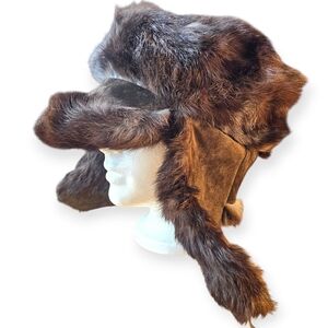 Vintage Fur and Leather Trapper Hat – Dark Brown 🧸🖤